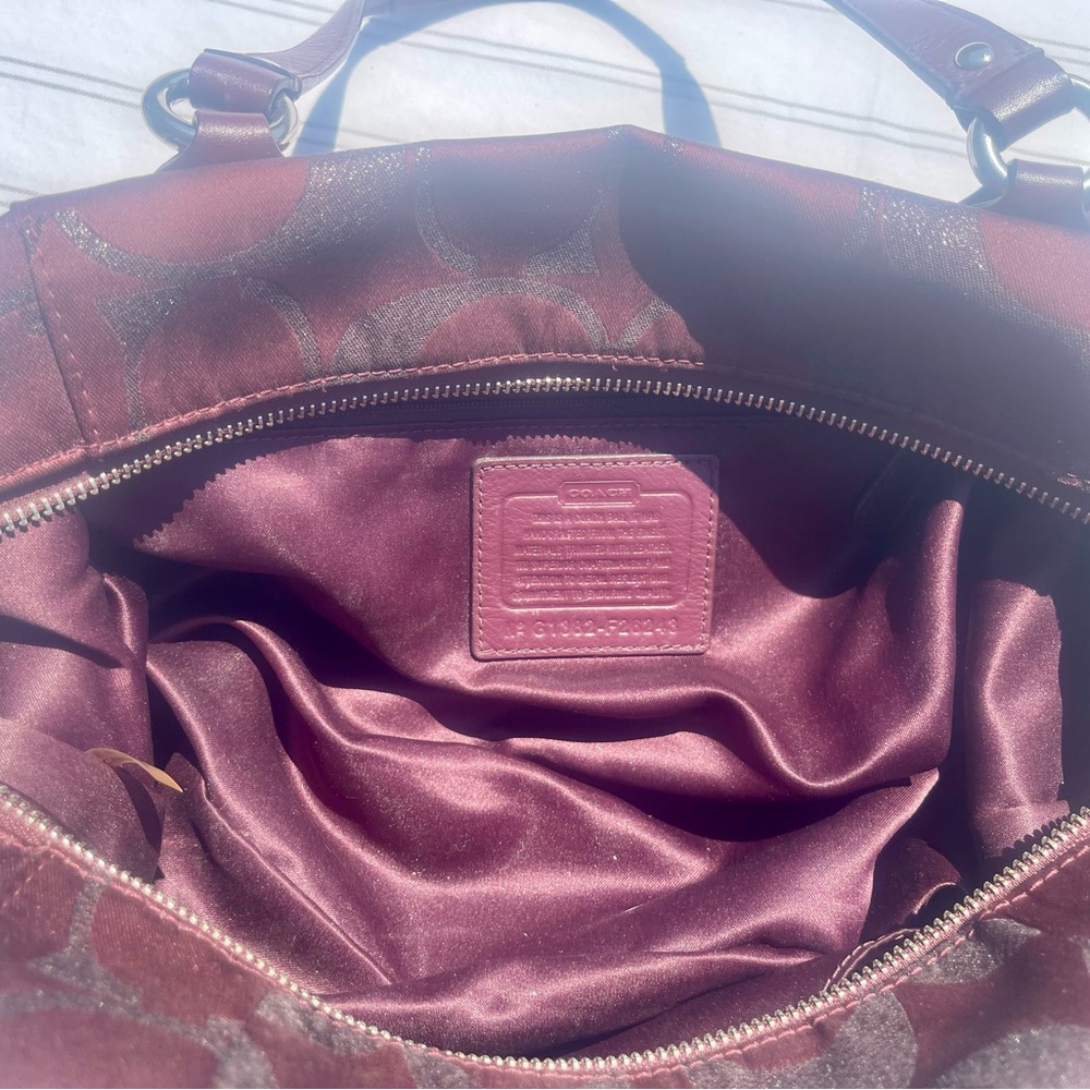 Coach Campbell Signature Metallic Belle Carryall Bag - Bordeaux - Picture 11 of 15